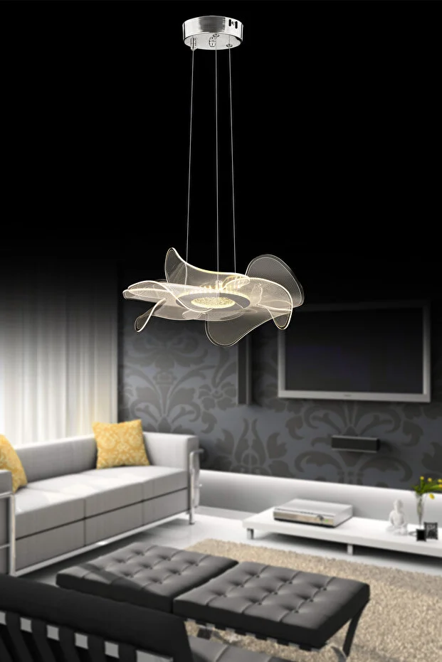 Nergis Gümüş Kumandalı Lüx Led Modern Ledli Avize